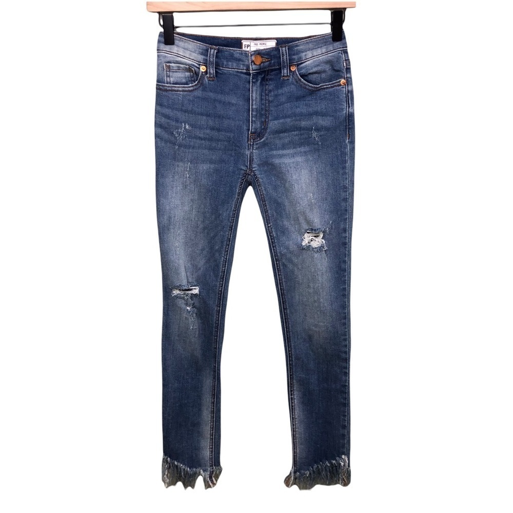 Free People Great Heights Frayed Skinny Jeans Size 24 OB661483 Raw Hem - Picture 4 of 13